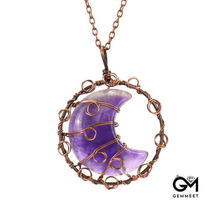 Crystal Agate Moon Pendant Necklace