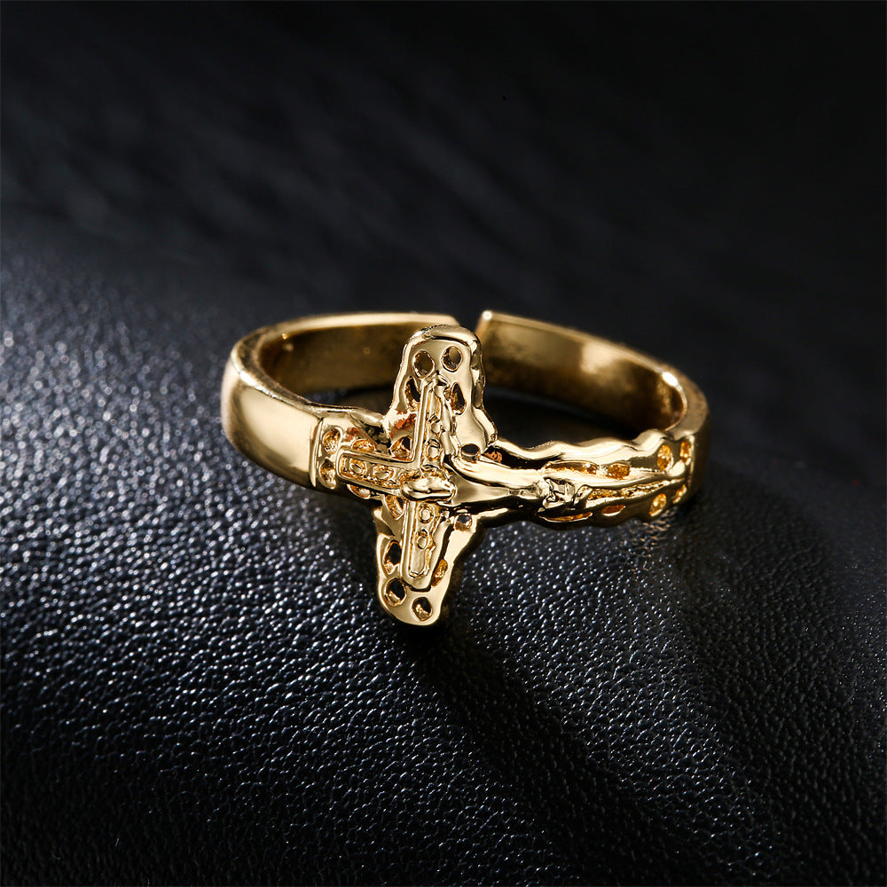 Golden Cross Shape Band Ring