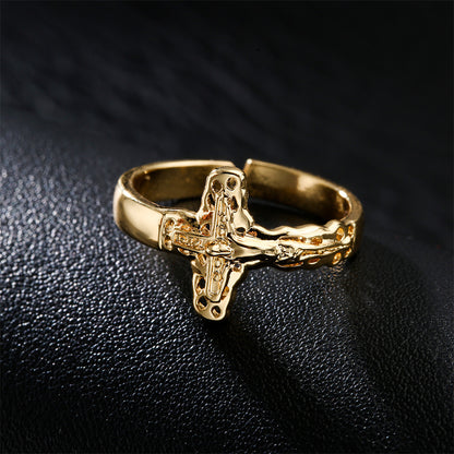 Golden Cross Shape Band Ring