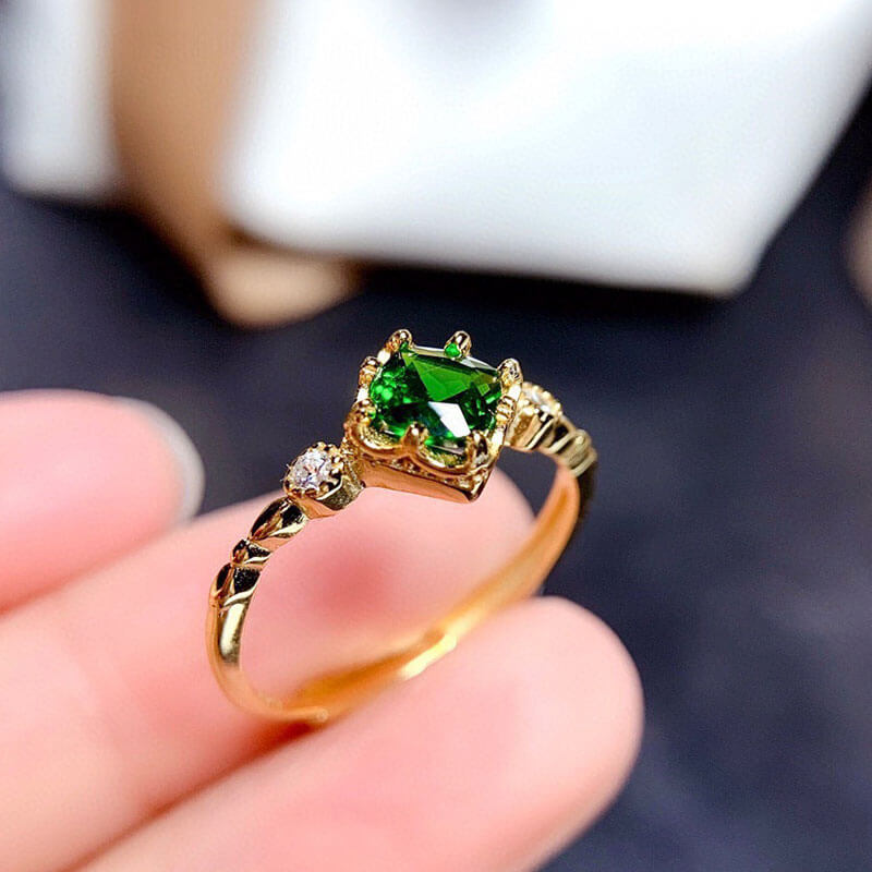 Simulated Diopside Green Gold Plated Zirconia Ring