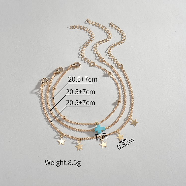 Beach Star Tassel Cross Multilayer Ladies Anklet