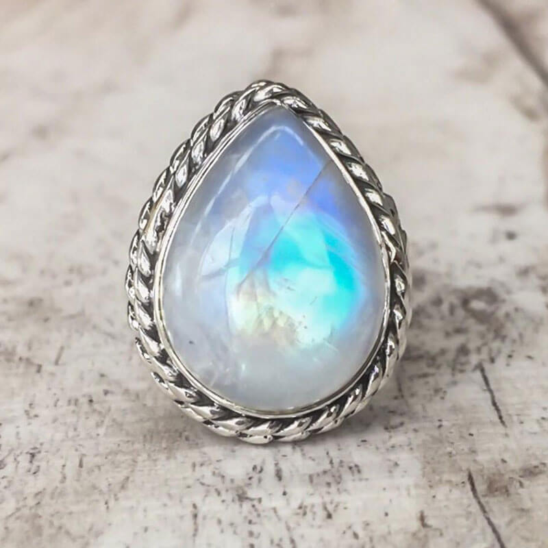 Big Drip Pear Cut Moonstone Punk Ring