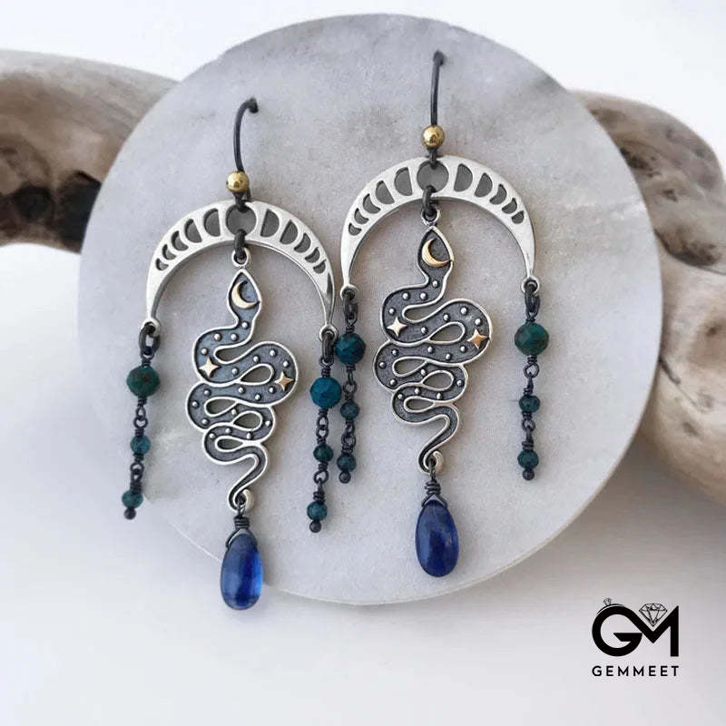 Moon Star Snake Earrings Sapphire Drop Witch Earrings