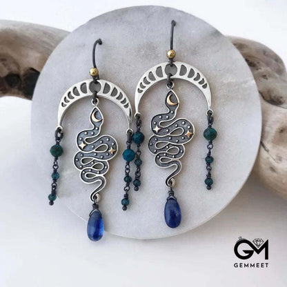 Moon Star Snake Earrings Sapphire Drop Witch Earrings