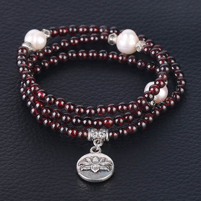 Pearl Rosary Bracelet Lotus Natural Semi-Precious Stone Beads Multilayer Bracelet