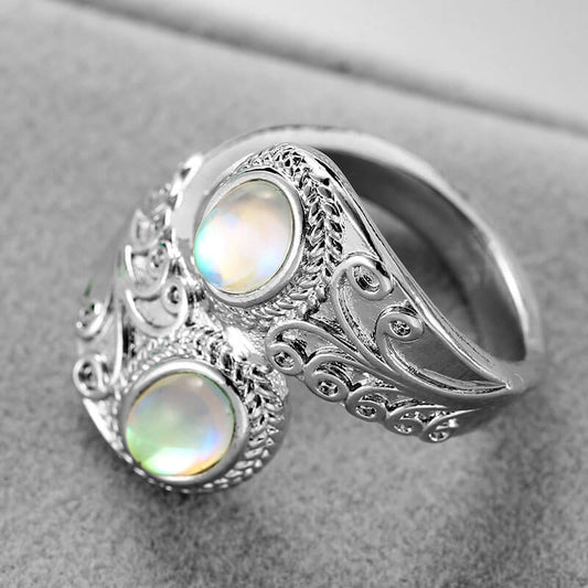 Wave Totem Round Cut Moonstone Cocktail Ring