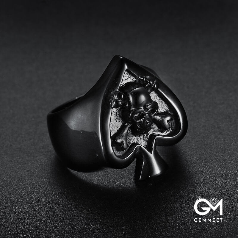 Titanium Steel Poker Heart Skull Spades Ring