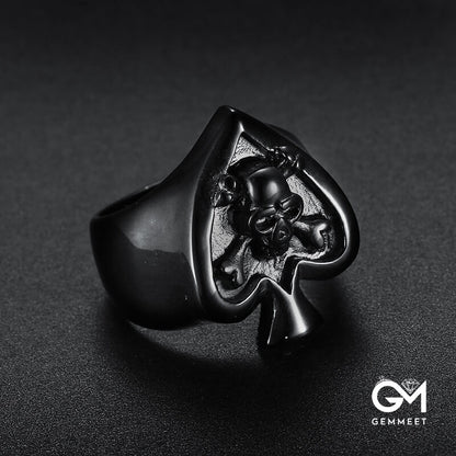 Titanium Steel Poker Heart Skull Spades Ring