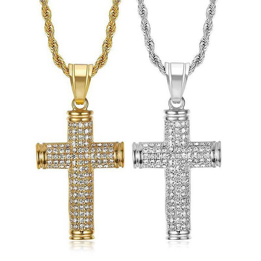 HIPHOP Jewelry Vacuum Gold-plated Zircon Cross Pendant