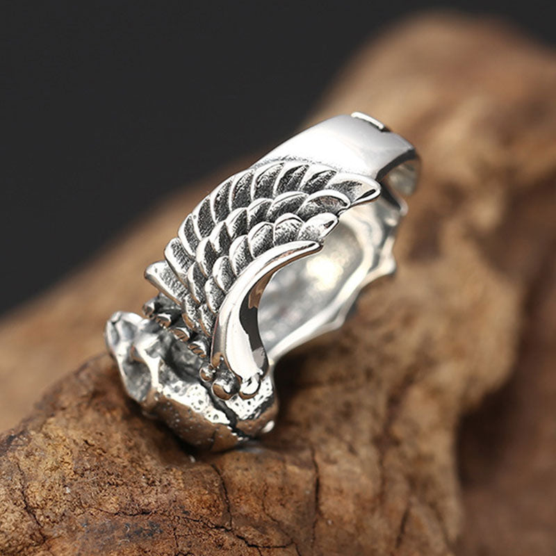 Evil Angel Skull Wings Adjustable Ring