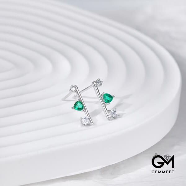 S925 Sterling Silver Green Heart Zirconia Earrings