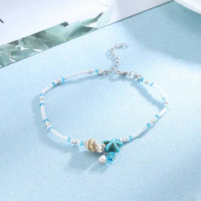 Freshwater Pearl Turquoise Sea Starfish Shell Anklets