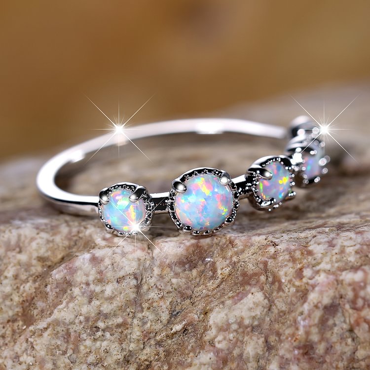 Five Blue White Opal Simple Designs Ring