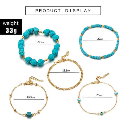 Irregular Turquoise Alloy Five Layer Beach Anklet