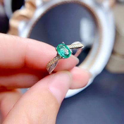 Imitation Natural Colombian Emerald Ring Hearts and Arrows Micro-set Women's Ring