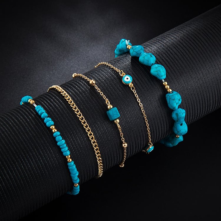 Irregular Turquoise Alloy Five Layer Beach Anklet