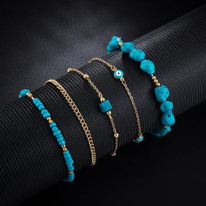 Irregular Turquoise Alloy Five Layer Beach Anklet