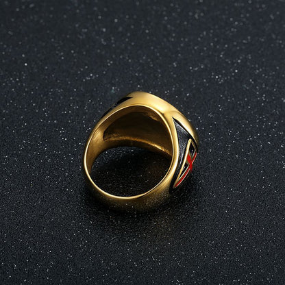 Hip Hop Golden Vintage Templar Red Cross Shield Ring