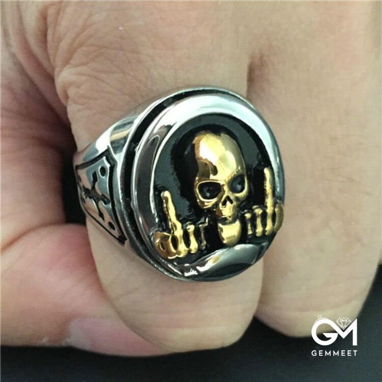 Punk Vintage Middle Finger Skull Ring