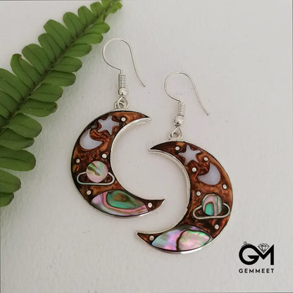 Bohemian Moon Shaped Cosmic Planet Earrings