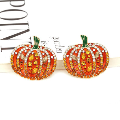 Halloween Colorful Zircon Pumpkin Earrings Personalized Creative Alloy Oil Drop Earrings Retro Fun Earrings