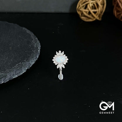 White Opal Sunflower 925 Silver Ring