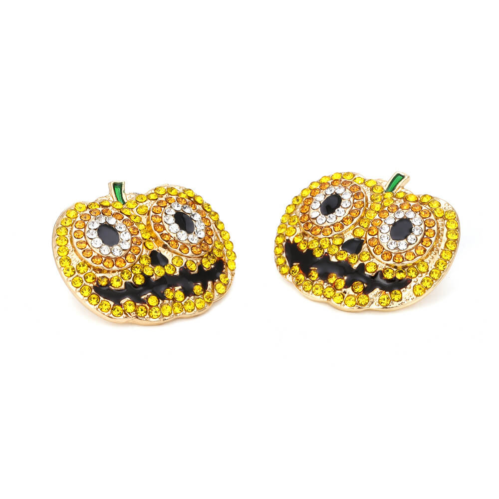 Halloween Exaggerated Personality Earrings Alloy Drop Oil Full Inlaid Zircon Pumpkin Earrings Retro Earrings