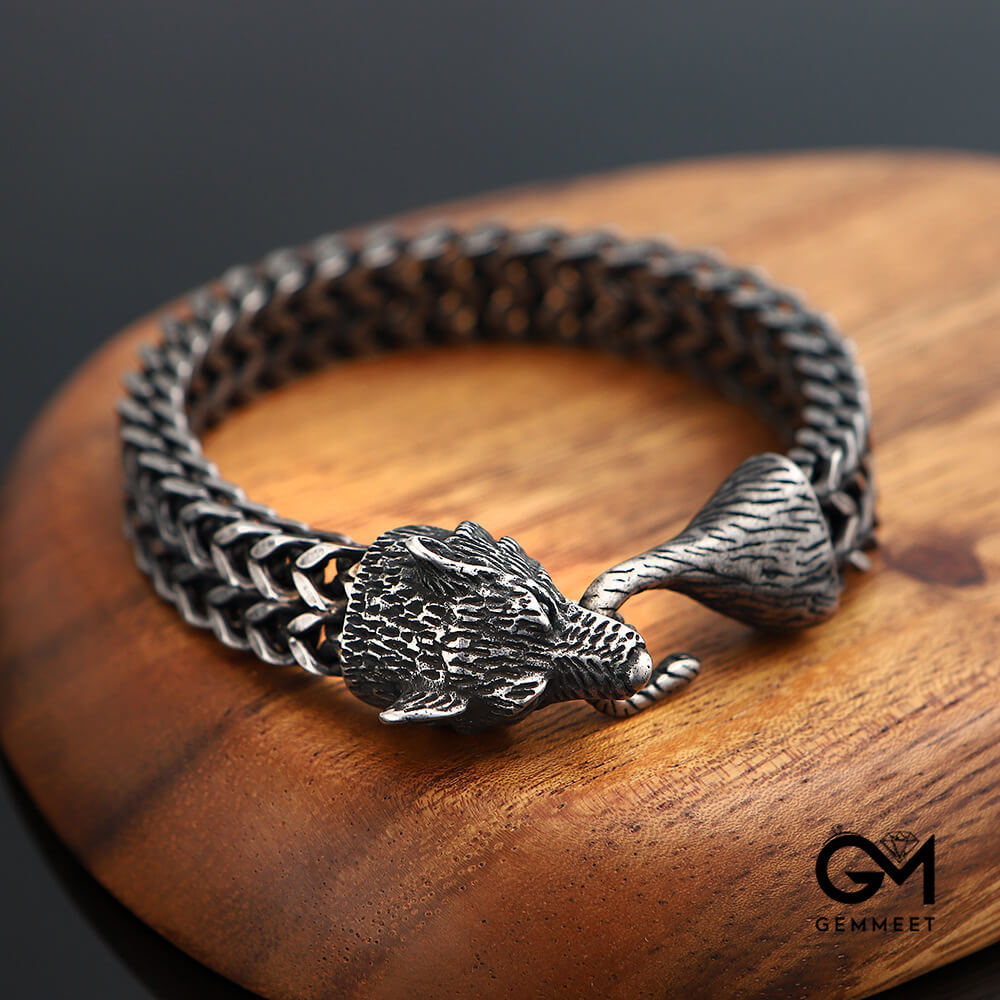 Titanium Steel Vintage Viking Wolf Head Bracelet