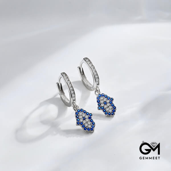 Silver Devil's Eye Blue and White Zircon Earrings