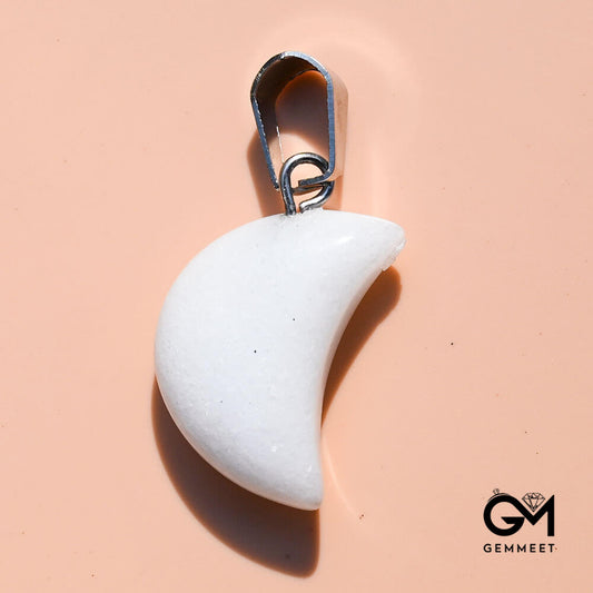 White Marble Stone Crystal Agate Crescent Moon Pendant