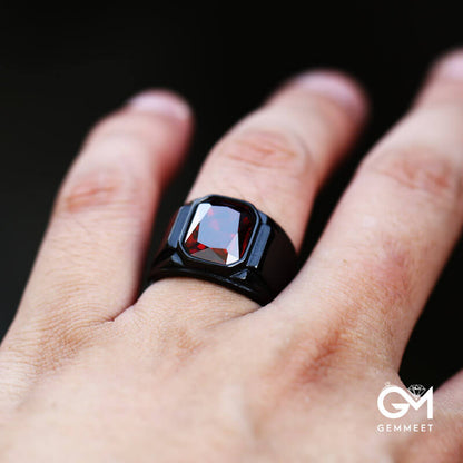 Stainless Steel Plated Red Black Zircon Ring