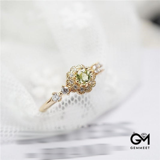 Round Peridot Flower Open Ring