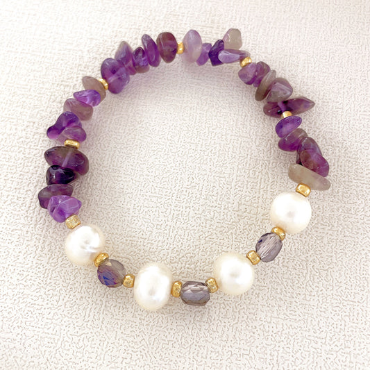 Purple Gravel Glass Freshwater Pearl Bracelet