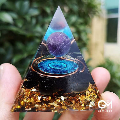 Amethyst with Black Tourmaline Orgone Pyramid