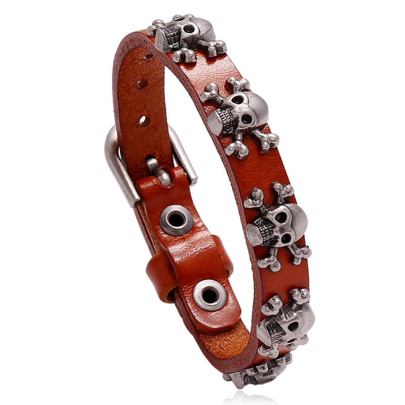 Halloween Hip Hop Vintage Skull Leather Adjustable Bracelet