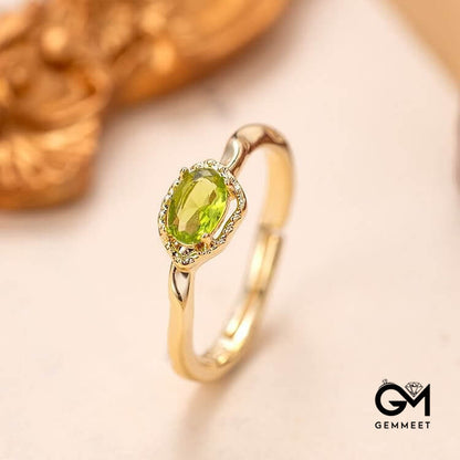 Peridot Irregular Simple S925 Gold Plated Ring