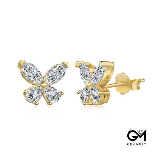 S925 Silver Pear-shaped Horse Eye Spliced Butterfly Stud Earrings