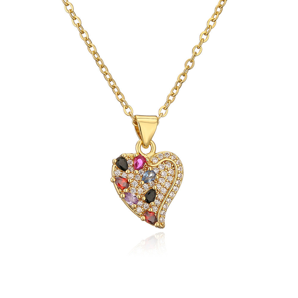 Color Stones Heart Shape Pendant Necklace