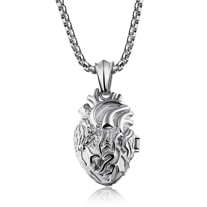 Titanium Steel Man Heart Pendant Chain Necklace