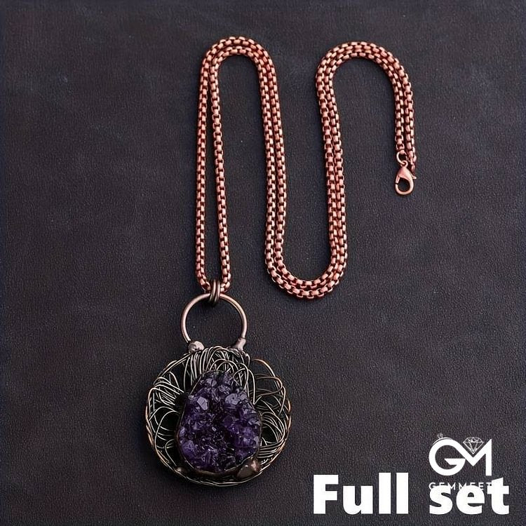 Wire Wound Inlaid Irregular Amethyst Gemstone Necklace