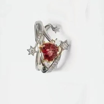 Inlaid Red Zircon Open Ring