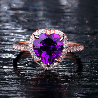 Imitation Amethyst Heart Ring Fashion Imitation Tourmaline Color Gem Heart Shape Amethyst Ring