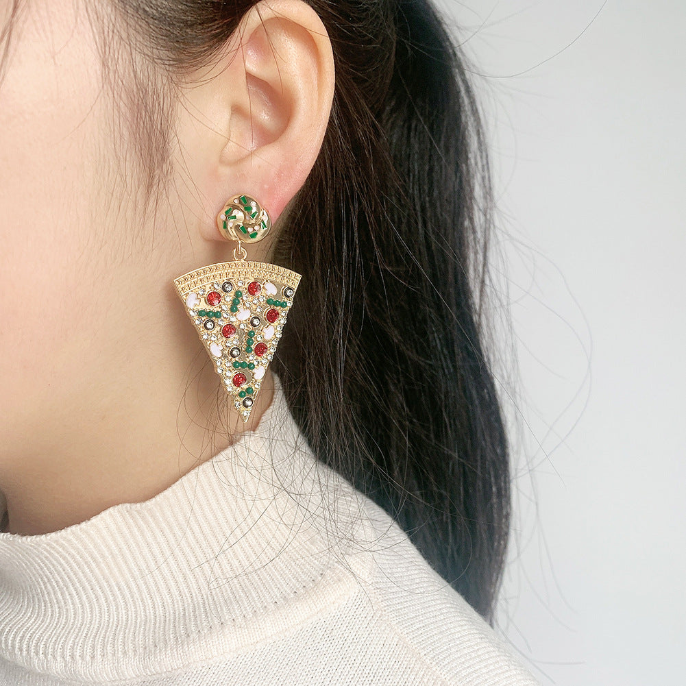 Exquisite Pizza Earrings Set with Zircon and Oil-dropped Mushroom Earrings