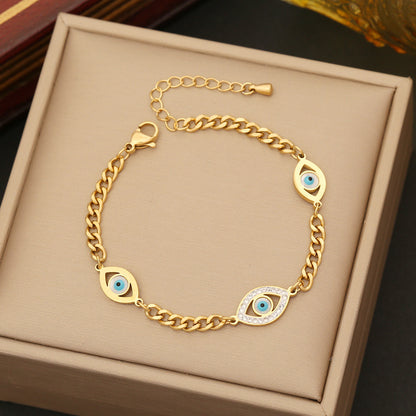 Evil Eye Cuban Chain Necklace Bracelet Earrings