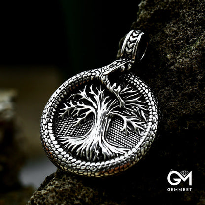 Tail Snake Tree of Life Stainless Steel Pendant for Men