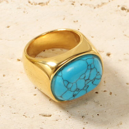 Oval Turquoise Titanium Steel Ring