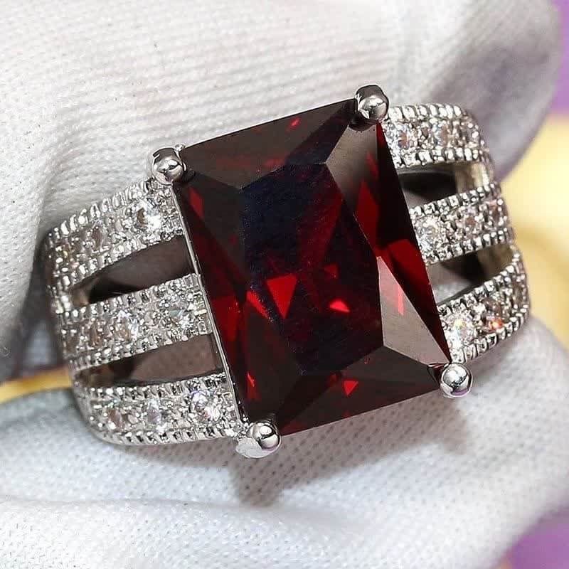 Vintage Garnet Square Ruby Zircon Ring