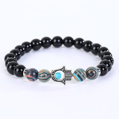 Crystal Stone Beaded Evil Eye Hamsa Bracelet