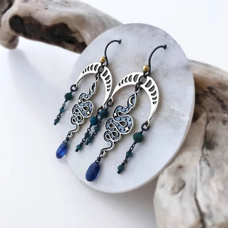 Moon Star Snake Earrings Sapphire Drop Witch Earrings