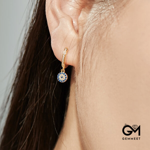 S925 Pure Silver Zircon Round Devil's Eye Gold Earrings